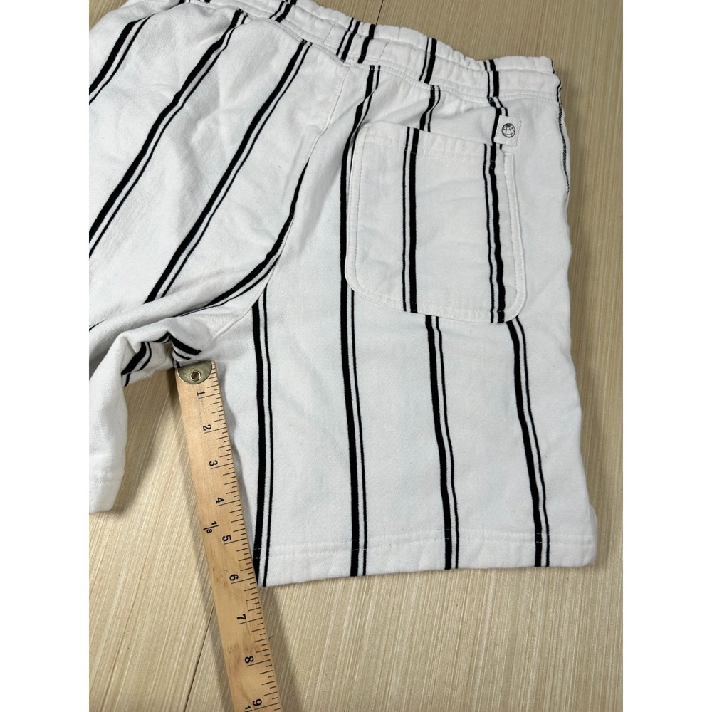 Free Planet Sweat Shorts Mens Medium White Black Striped Fleece Lined Drawstring - Picture 3 of 4